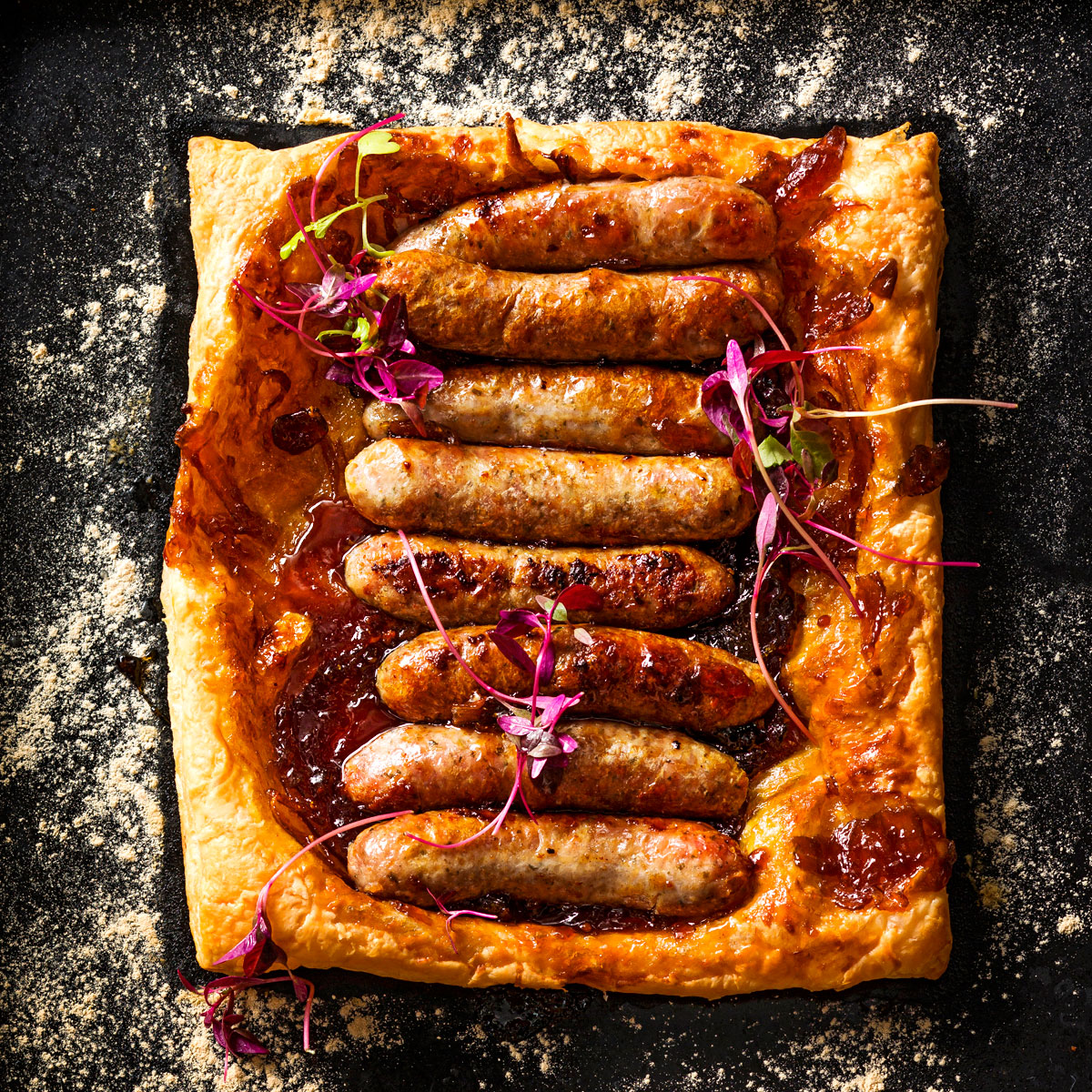 Onion marmaladeandsausage tart Woolworths TASTE