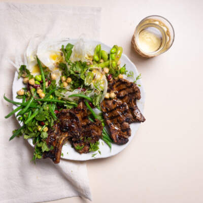 Lamb chops with bean salad