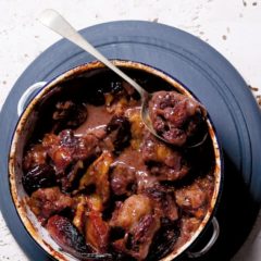 Pot-roasted sticky oxtail with port and dried fruits