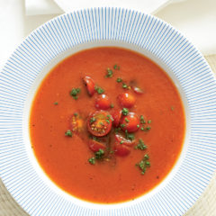 Cold roasted-tomato soup with fresh tomato
