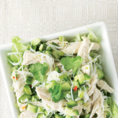 Thai cucumber pickle, chicken and rice noodle salad