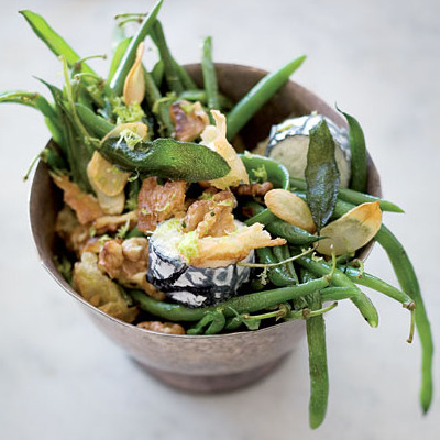 Green bean and chabis goat’s-milk cheese salad with lime zest