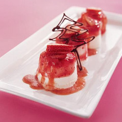 Frozen strawberry pavé with a fresh fruit coulis