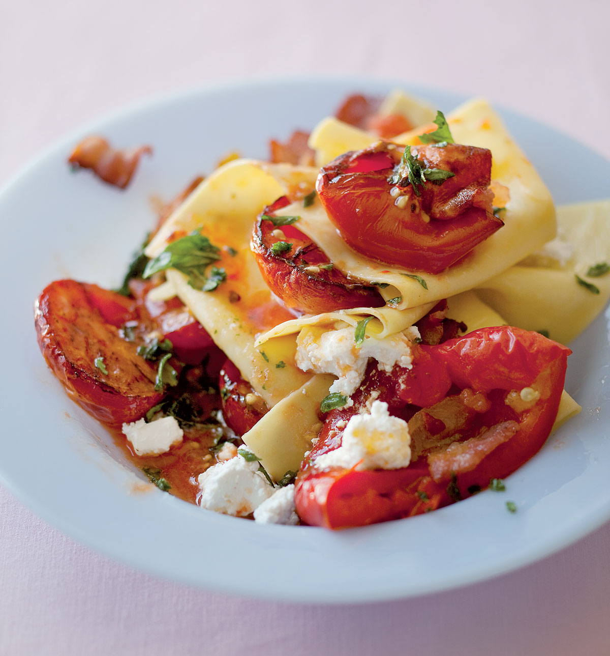 Open tomato, bacon, pepper and feta lasagne | Woolworths TASTE