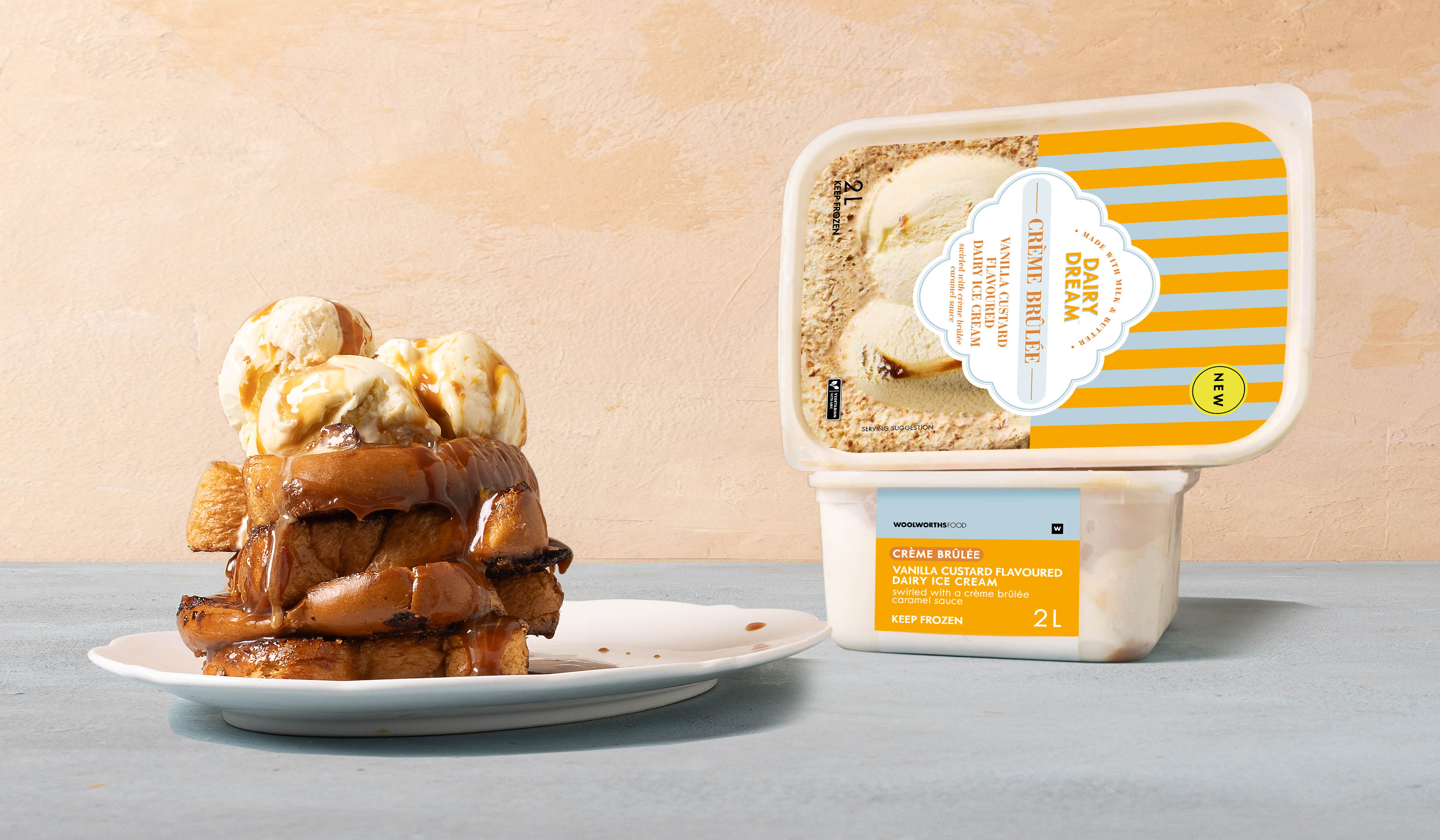 Honey-butter French toast with crème brûlée ice cream