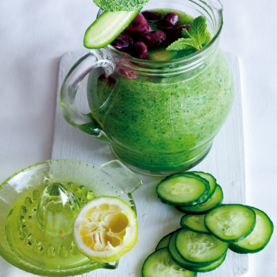 Cucumber gazpacho with black olives