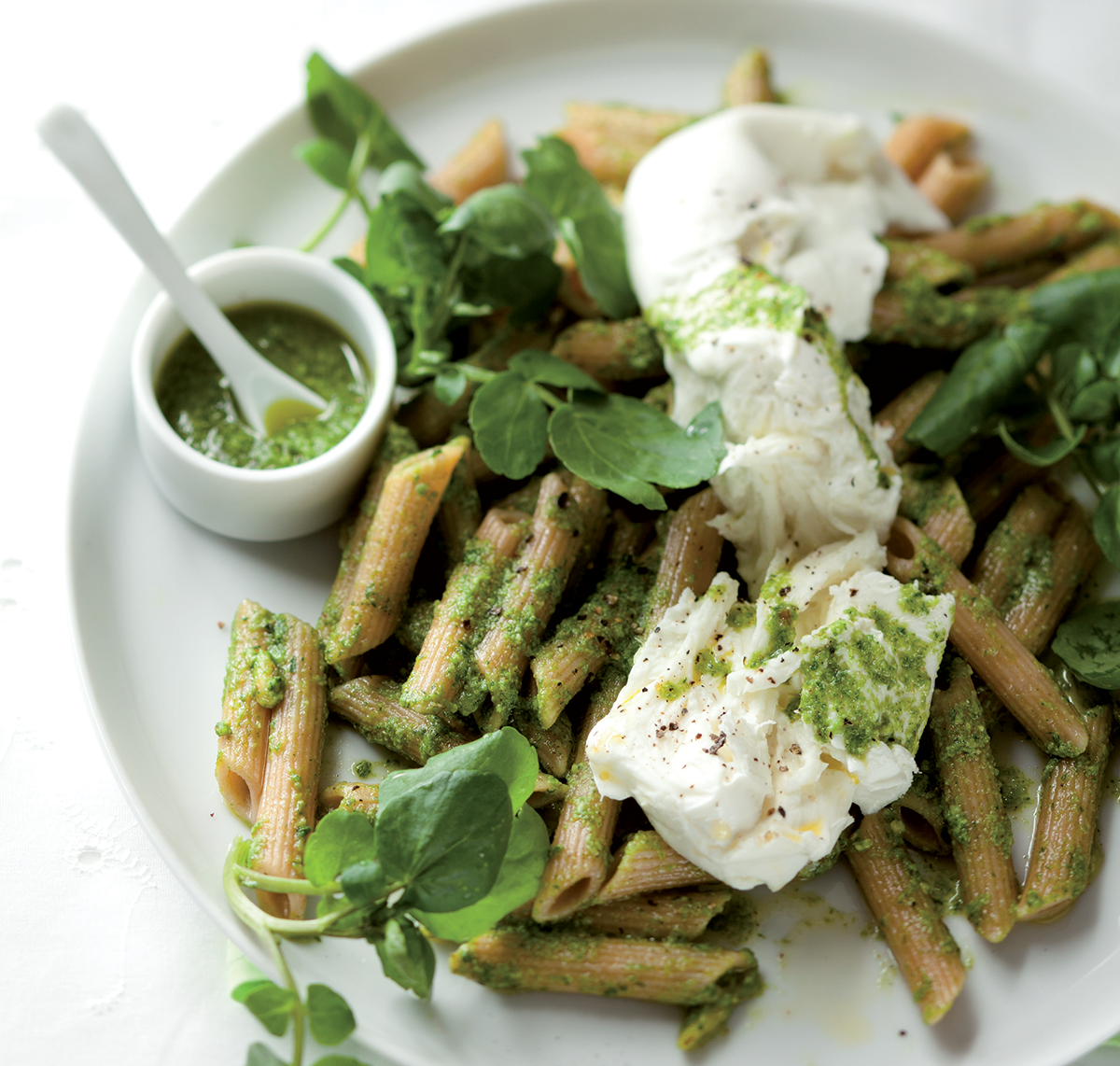 Watercress pesto pasta with fresh buffalo mozzarella Woolworths TASTE