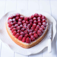 Raspberry, lemon and lime heart cake
