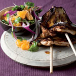 Curry marinated chicken and brinjal kebabs recipe
