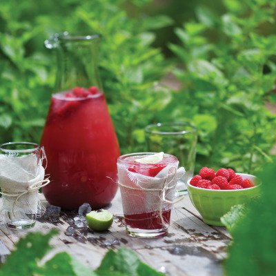 Watermelon, raspberry and mint cooler