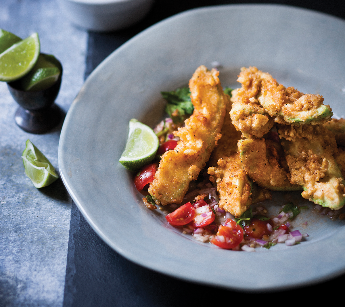 Deepfried avocado with tomato, ginger and coriander salsa Woolworths TASTE
