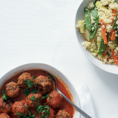 Moroccan-spiced lamb patties with vegetable couscous