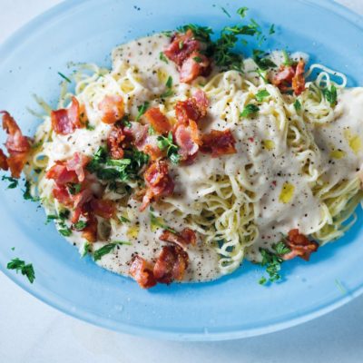 Cannellini bean and bacon pasta
