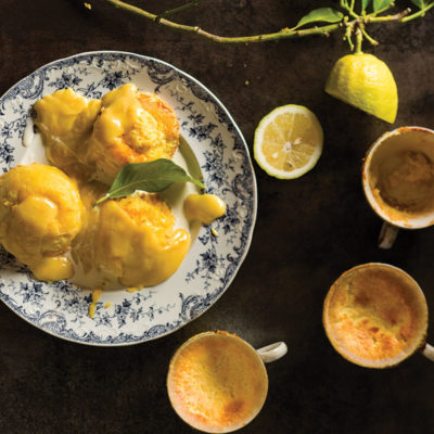 Easy lime baked puddings with warm citrusy curd