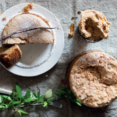 Almond, Clemengold and olive oil cake with almond-and vanilla butter