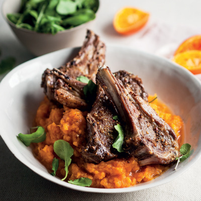 Barbeque-spiced grilled lamb chops with sweet-potato mash
