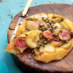 Apple and fig tarte tatin with capers and caperberries