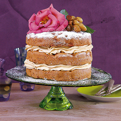 Apple and olive oil layer cake with maple icing