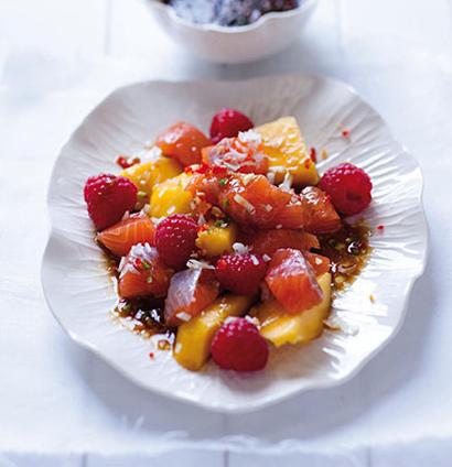 Asian smoked salmon, mango and raspberry salad | Woolworths TASTE