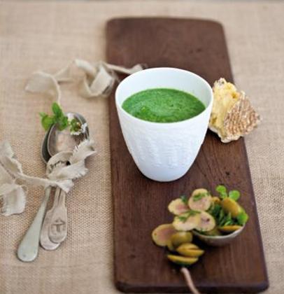 Baby spinach soup with olives and oregano | Woolworths TASTE