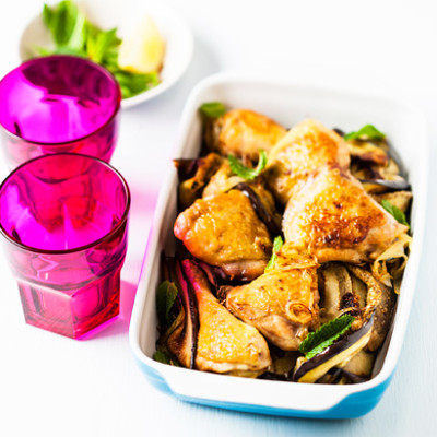 Baked chicken with brinjal and lemon