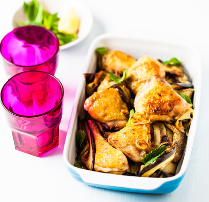 Baked chicken with brinjal and lemon recipe | TASTE