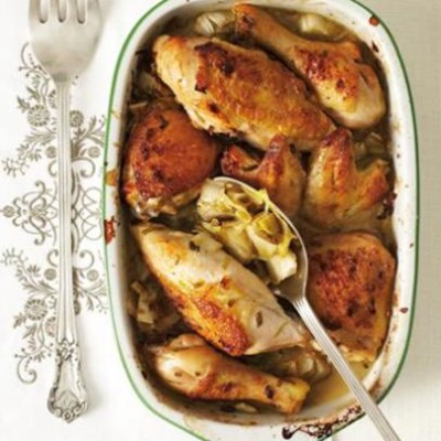 Baked chicken with chicory and verjuice