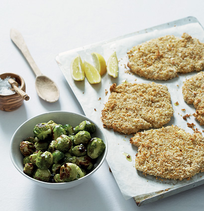 Baked nutty chicken with roast brussels sprouts | Woolworths TASTE