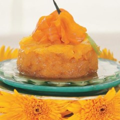 Baked pineapple confit with caramelised carrot ribbons