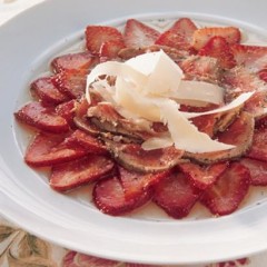 Beef and strawberry carpaccio with shaved Parmesan
