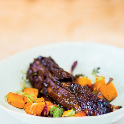 Beer and ribs with roast butternut salad