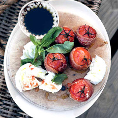 Blistered tomatoes with Parma ham and silky mozzarella