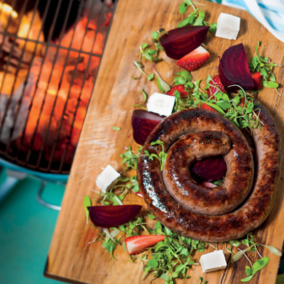 Boerewors with beetroot, feta and strawberry salad