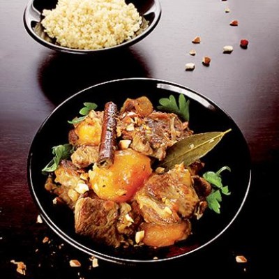 Braised almond and apricot lamb with bulgur wheat pilau