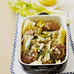 Braised lamb patties with celery, lemon and dill