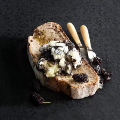 Brinjal and blackberry tapenade with melted chabis