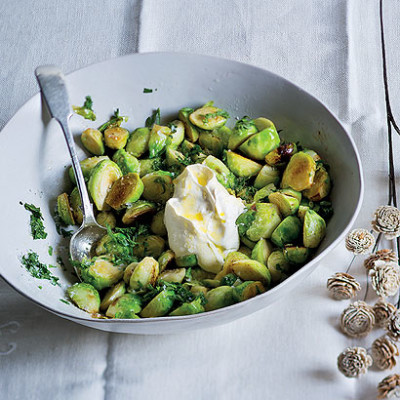 Buttered Brussels sprouts with creme fraiche