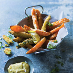 Butternut and baby marrow chips with anchovy aioli