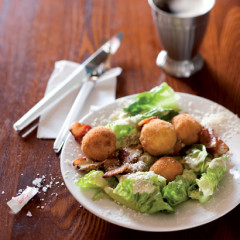 Caesar salad with ricotta-anchovy bombes