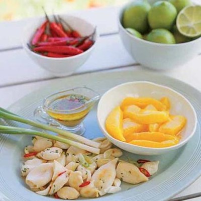 Calamari and mango salad with chilli and lime dressing