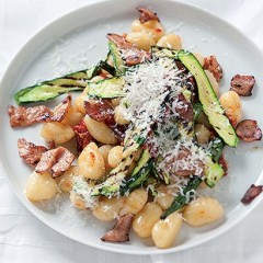 Char-grilled baby marrow and bacon gnocchi