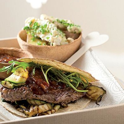 Char-grilled steak and rocket wraps