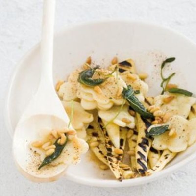 Chargrilled parsnip with handmade pasta tossed in burnt sage butter