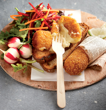 cheese croquettes with beetroot and carrot salad