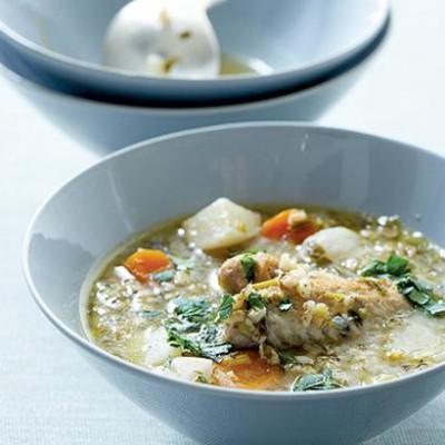 Chicken, barley and vegetable soup