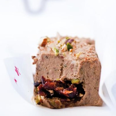Chicken-liver terrine with a pistachio-and-date centre