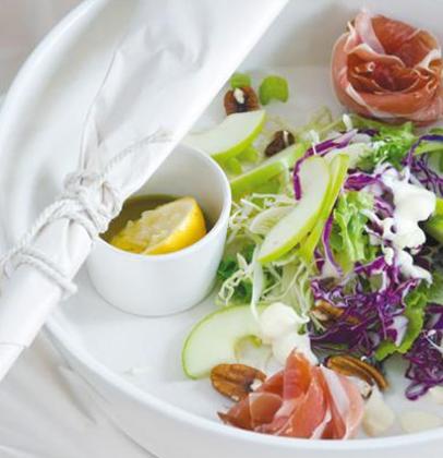 Chilli and lemon dressed crunchy salad with serrano ham roses | Woolworths TASTE