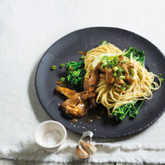 Chinese-style pork with soya-sesame noodles