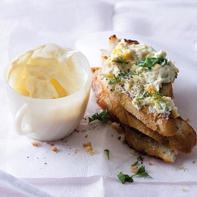 Classic egg mayo on stacked toasts