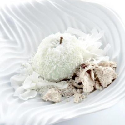 Coconut apple with shredded fresh coconut and halva